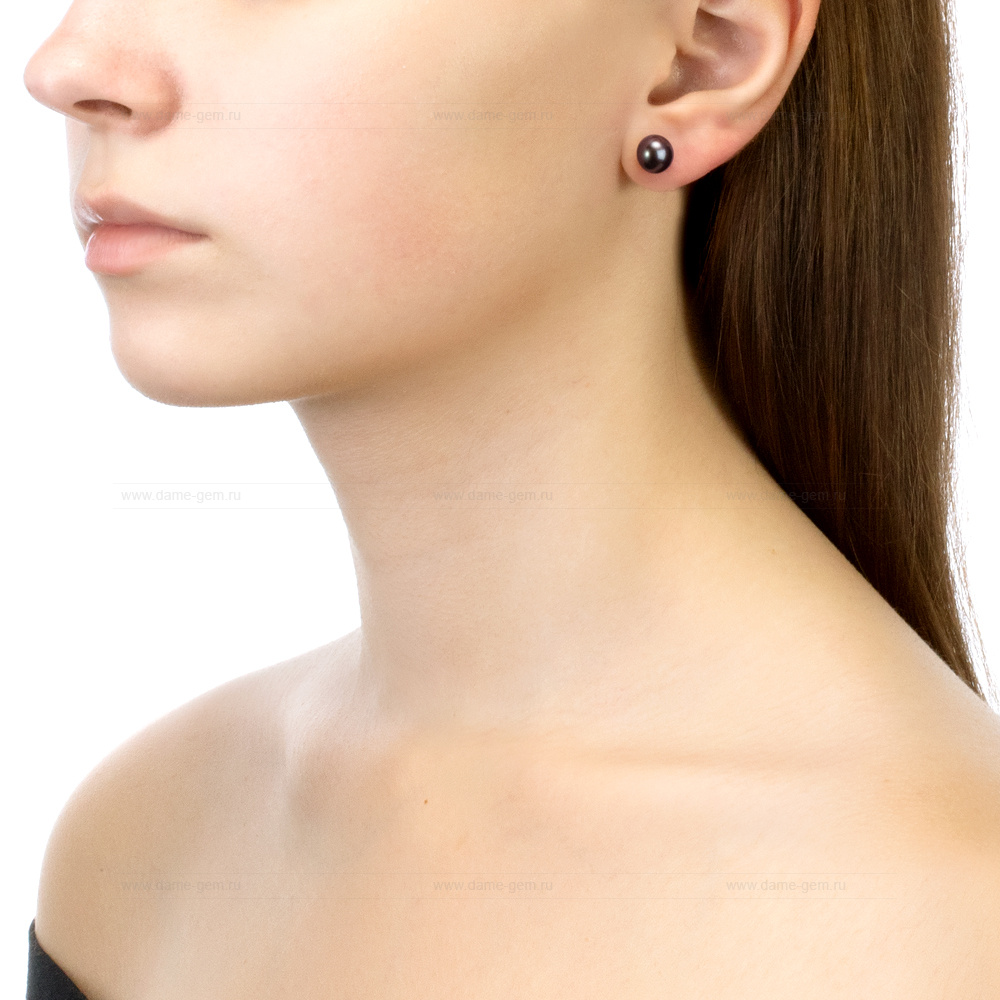 Пусеты из серебра с черными жемчужинами 8,5-9 мм. Артикул 11393