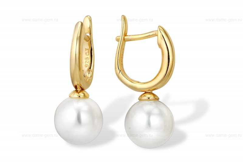 Серьги из серебра с белыми жемчужинами 8,5-9 мм. Артикул 9615 Серьги из серебра с белыми жемчужинами 8,5-9 мм. Артикул 9615