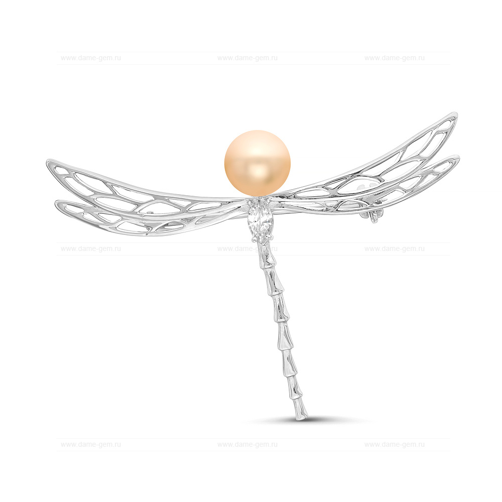 Брошь из серебра с розовой речной жемчужиной 7,5-8 мм. Артикул 11324