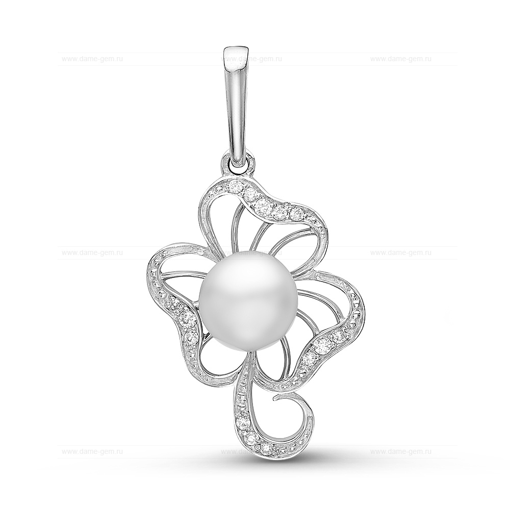 Кулон из серебра с белой речной жемчужиной 7-7,5 мм. Артикул 10940