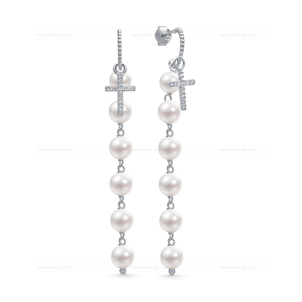 Серьги из серебра с белыми круглыми жемчужинами 6-6,5 мм. Артикул 11894 Серьги из серебра с белыми круглыми жемчужинами 6-6,5 мм. Артикул 11894
