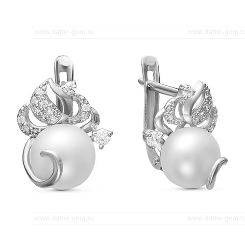 Серьги из белого золота с белыми жемчужинами 7,5-8 мм. Артикул 12791