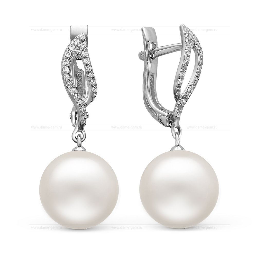 Серьги из золота 585 пробы с белыми Австралийскими жемчужинами 13-13,5 мм. Артикул 10688