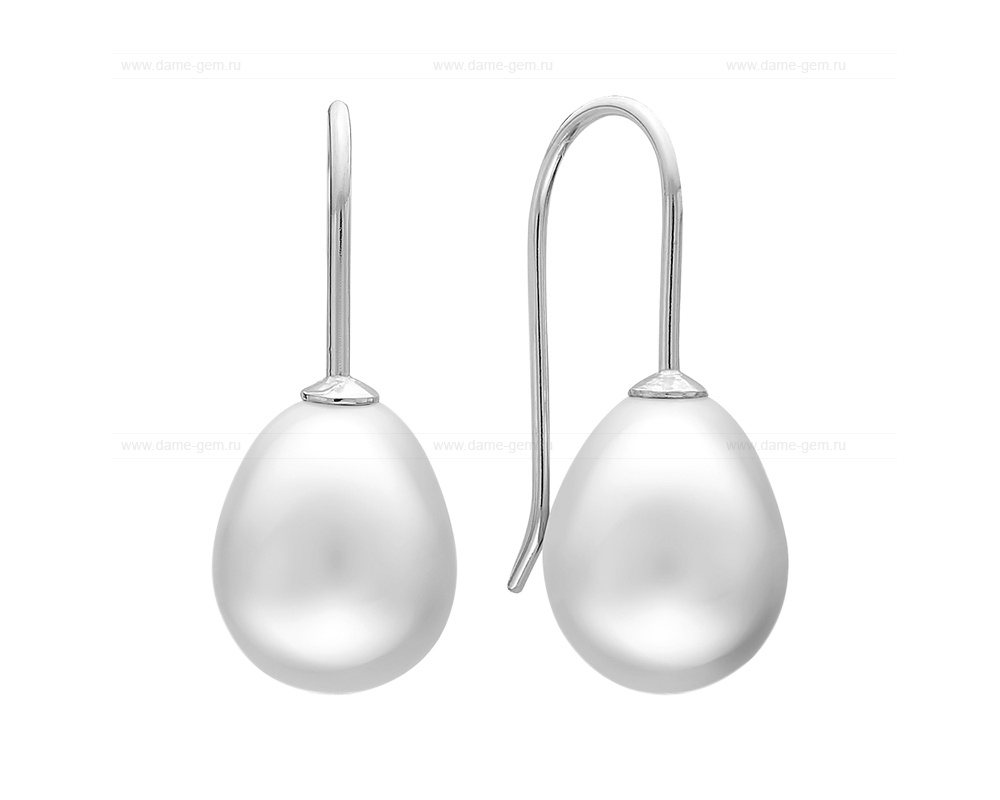 Серьги из белого золота с белыми жемчужинами 9-10 мм. Артикул 12118