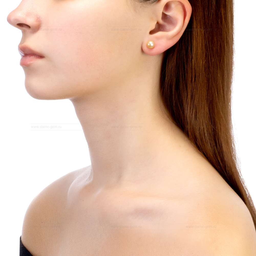 Пусеты из серебра с золотистыми жемчужинами 7-7,5 мм. Артикул 10346