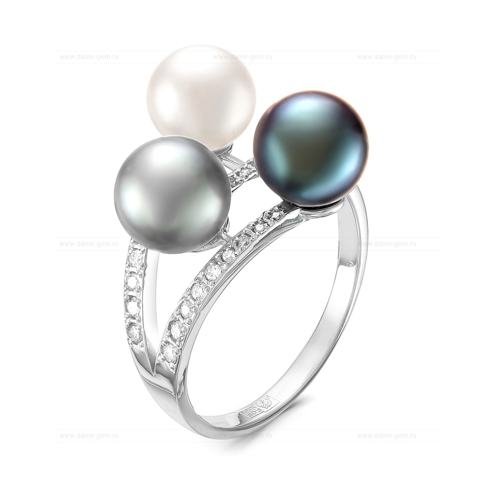 Кольцо из белого золота 585 пробы с морскими жемчужинами Акойя 7,5-8 мм. Артикул 11649