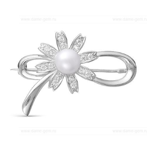 Брошь из серебра с белой жемчужиной 9,5-10 мм. Артикул 11908