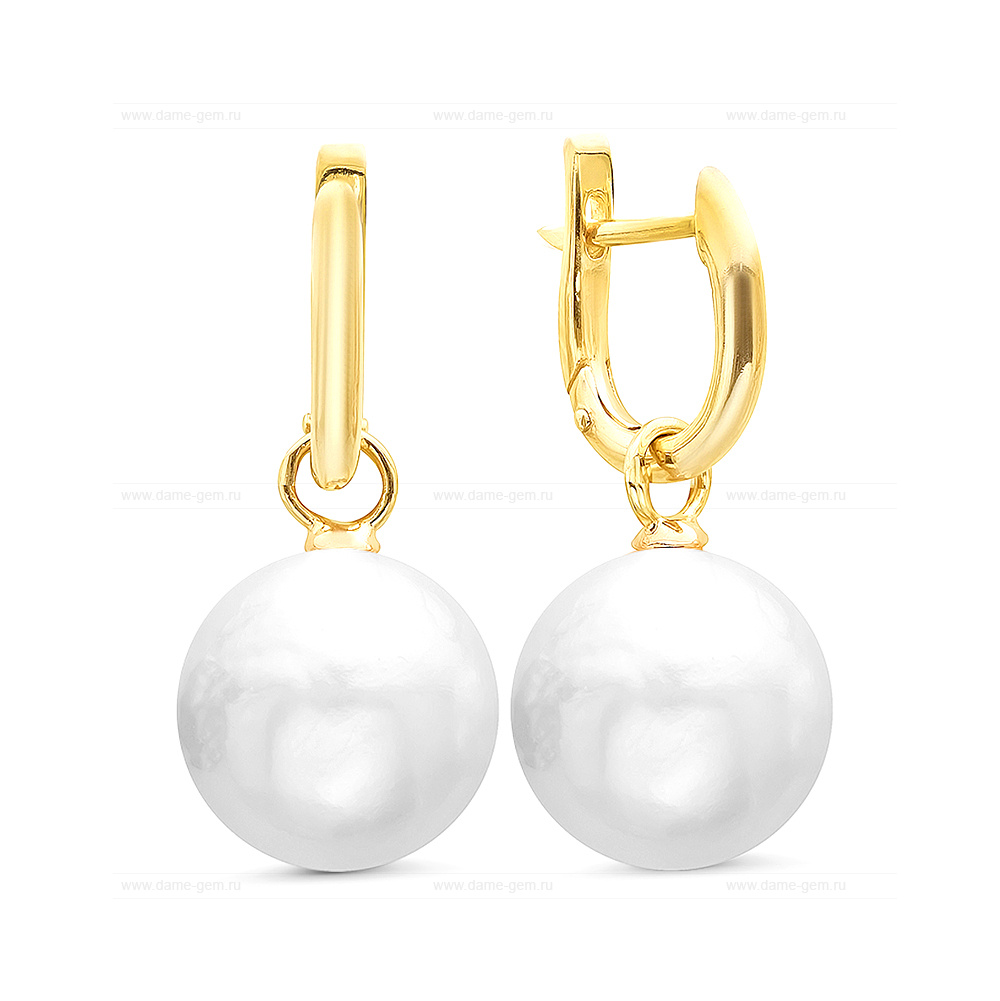 Серьги из серебра с японскими белыми жемчужинами 14-14,5 мм. Артикул 12221