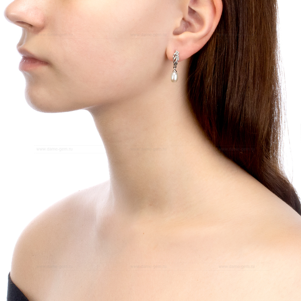 Серьги из серебра с белыми жемчужинами 7,5-8 мм. Артикул 10089 Серьги из серебра с белыми жемчужинами 7,5-8 мм. Артикул 10089