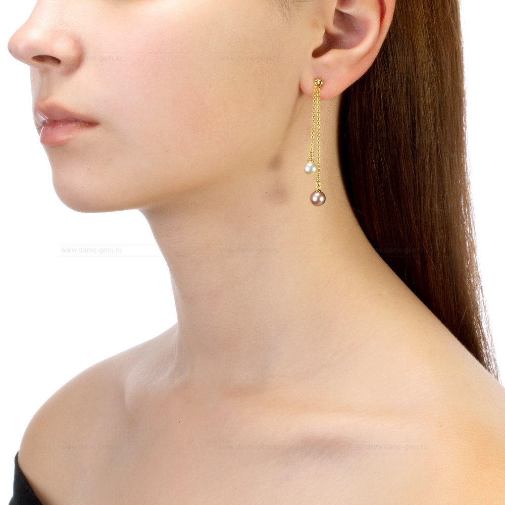 Серьги из серебра с розовыми жемчужинами 6,5-7 мм. Артикул 12462