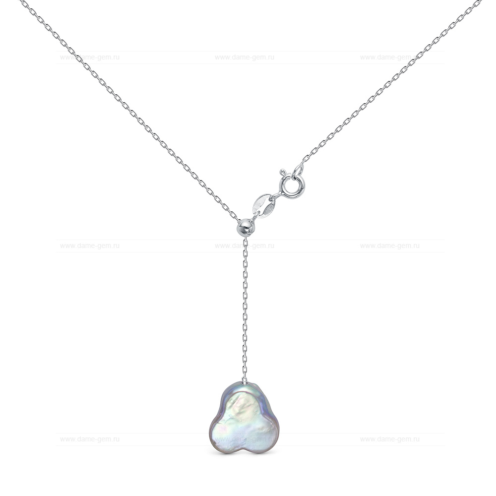 Колье из серебра 925 пробы с серебристой жемчужиной "барокко" 14 мм. Артикул 12491