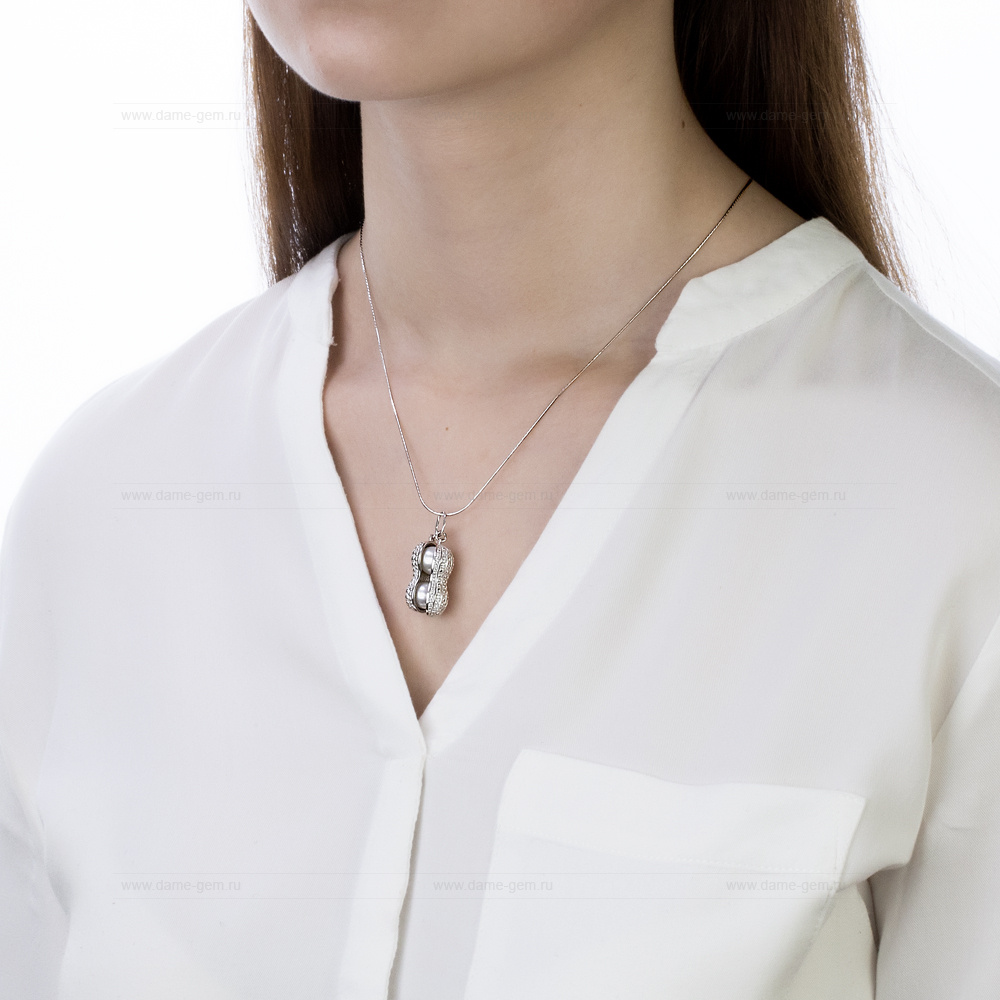 Кулон из серебра с белыми жемчужинами 8-8,5 мм. Артикул 12406