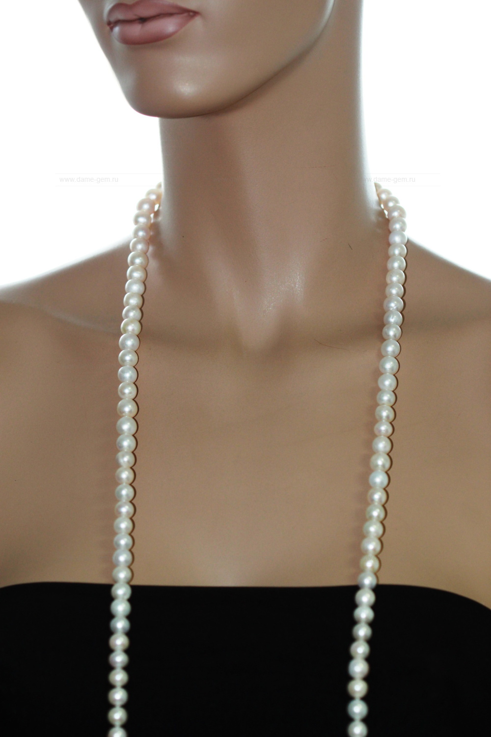 Бусы из белого круглого речного жемчуга 7,5-8,5 мм. Качество жемчуга высокое АА+. Артикул 9677