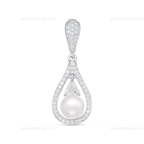 Кулон из серебра с белой речной жемчужиной 7 мм. Артикул 12585