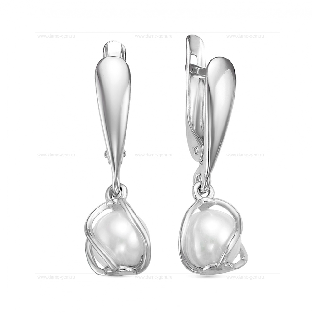 Серьги из серебра с белыми жемчужинами 6-6,5 мм. Артикул 12422 Серьги из серебра с белыми жемчужинами 6-6,5 мм. Артикул 12422
