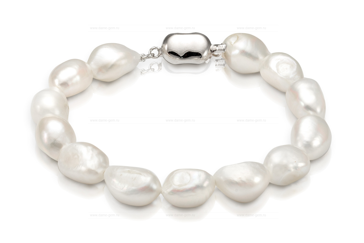 Браслет из белого барочного речного жемчуга 10-11 мм. Качество жемчуга высокое АА+. Артикул 11029