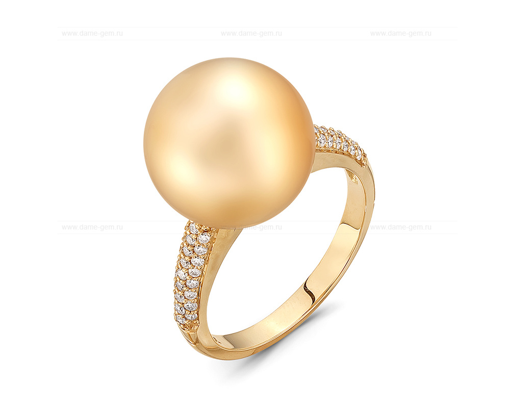 Кольцо из золота 585 пробы с золотистой Австралийской жемчужиной 13-13,5 мм. Артикул 11256