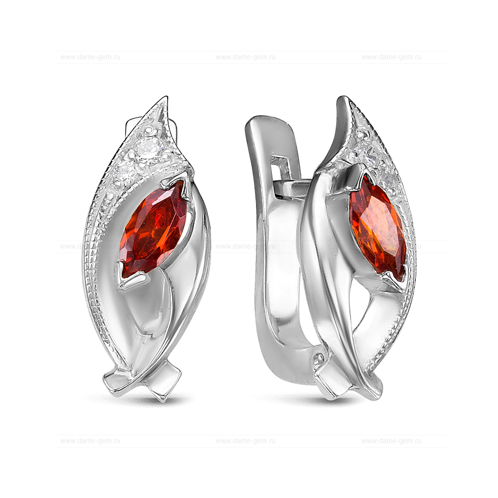 Серьги из серебра 925 пробы, украшенные фианитами. Артикул 12566