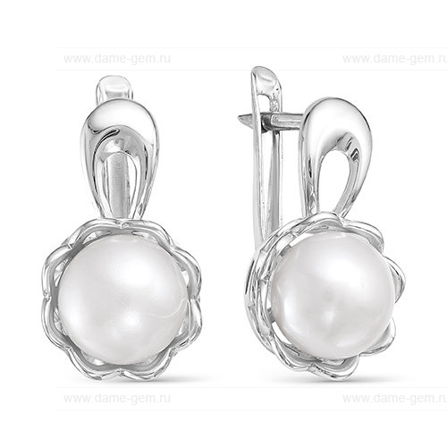 Серьги из серебра с белыми жемчужинами 8-8,5 мм. Артикул 12227 Серьги из серебра с белыми жемчужинами 8-8,5 мм. Артикул 12227
