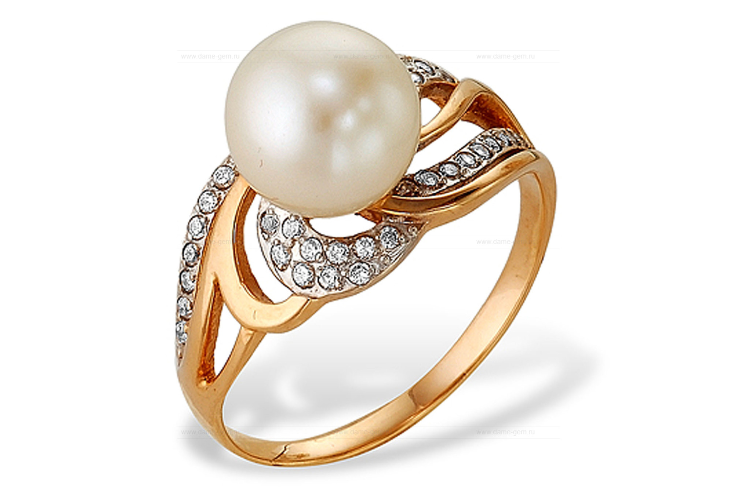 Кольцо из серебра 925 пробы с белой речной жемчужиной 8,5-9 мм. Артикул 9563