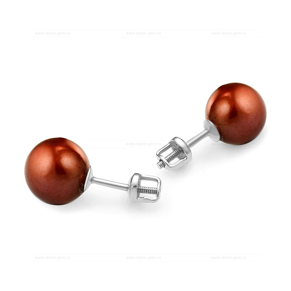 Пусеты из серебра с шоколадными жемчужинами 8,5-9 мм. Артикул 11777 Пусеты из серебра с шоколадными жемчужинами 8,5-9 мм. Артикул 11777