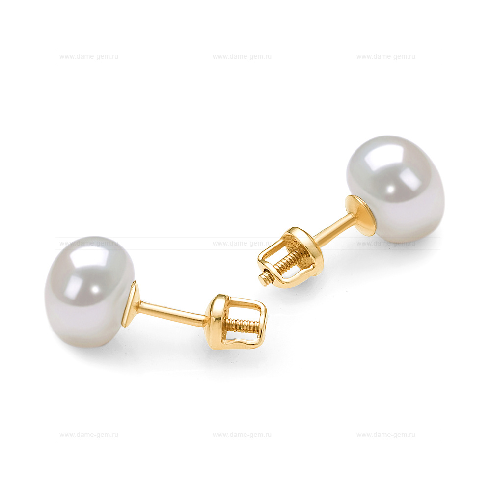 Пусеты из серебра с белыми жемчужинами 9,5-10 мм. Артикул 11746 Пусеты из серебра с белыми жемчужинами 9,5-10 мм. Артикул 11746