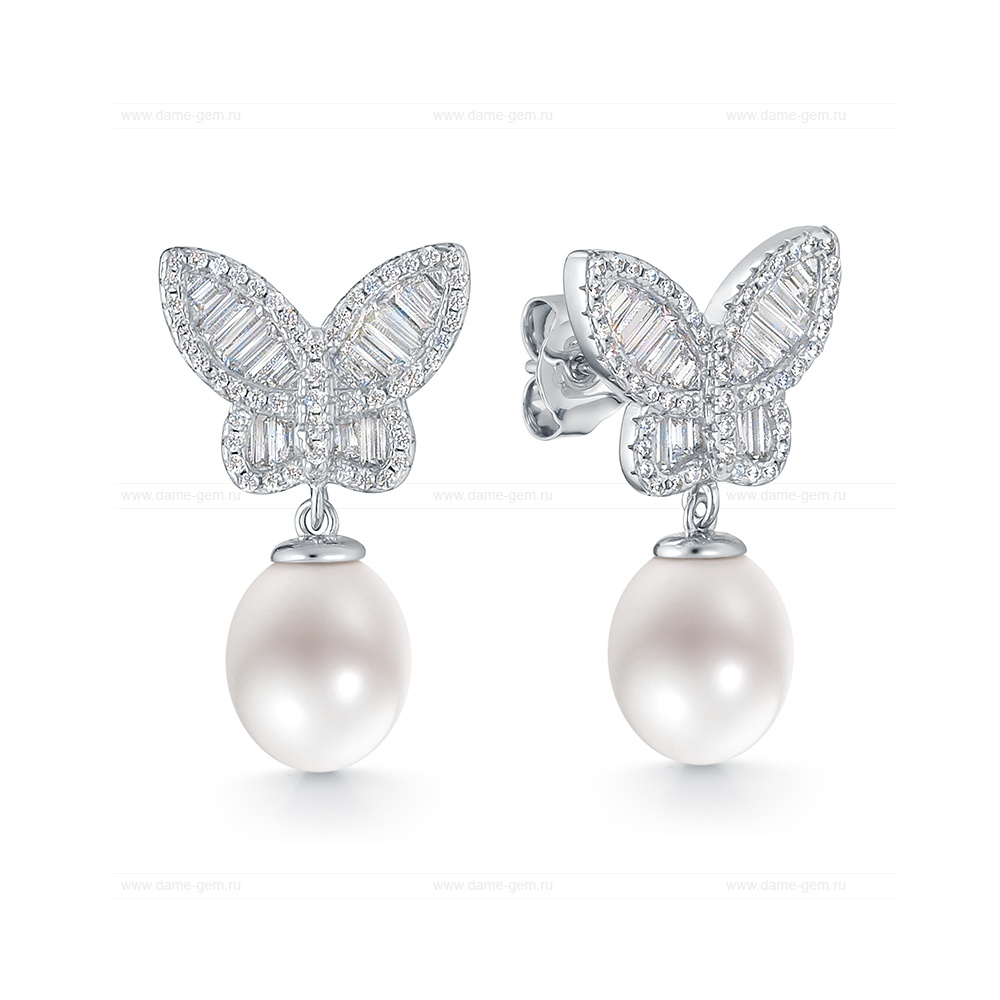 Серьги из серебра с белыми жемчужинами 7,5-8 мм. Артикул 10435 Серьги из серебра с белыми жемчужинами 7,5-8 мм. Артикул 10435