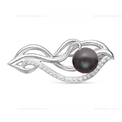 Брошь из серебра с черной жемчужиной 8,5-9 мм. Артикул 8633 Брошь из серебра с черной жемчужиной 8,5-9 мм. Артикул 8633
