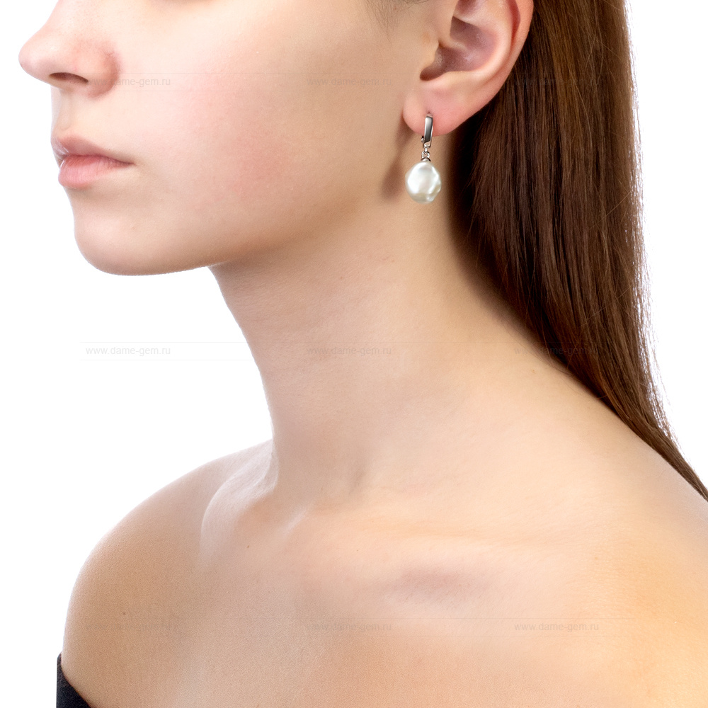 Серьги из серебра с белыми жемчужинами "барокко" 12-14 мм. Артикул 12552