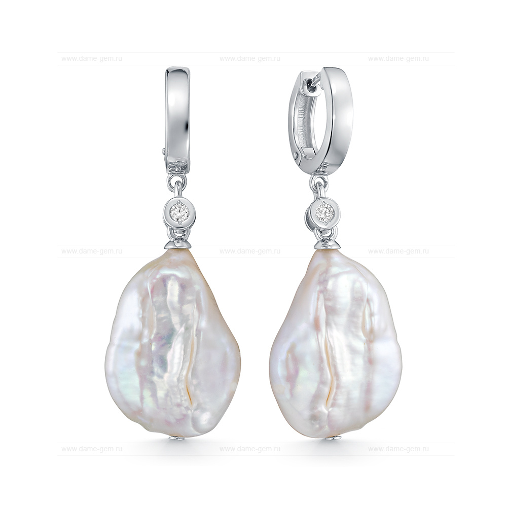Серьги из серебра с белыми жемчужинами "барокко" 16-20 мм. Артикул 12486 Серьги из серебра с белыми жемчужинами "барокко" 16-20 мм. Артикул 12486