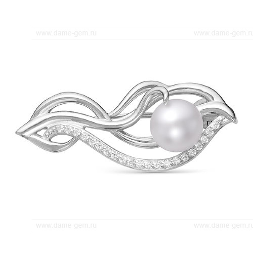 Брошь из серебра с белой жемчужиной 8,5-9 мм. Артикул 10021