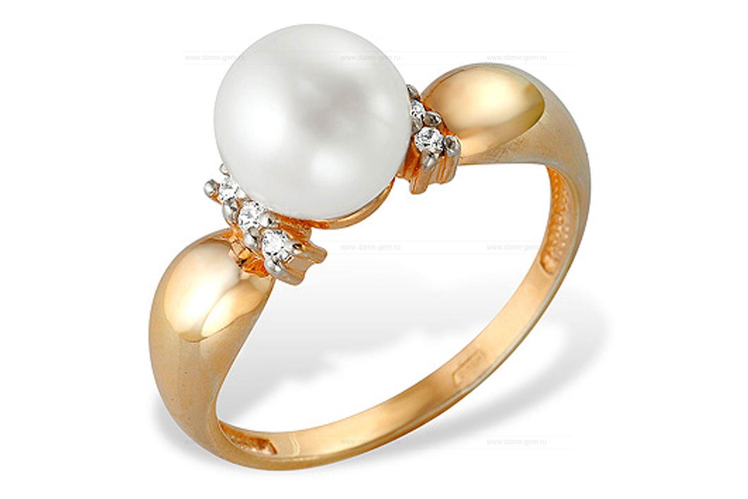 Кольцо из серебра 925 пробы с белой жемчужиной 6,5-7,5 мм. Артикул 12072