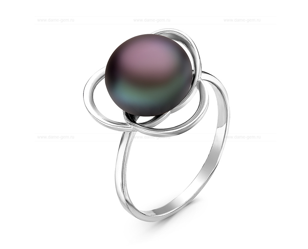 Кольцо из серебра 925 пробы с черной жемчужиной 9,5-10 мм. Артикул 10873 Кольцо из серебра 925 пробы с черной жемчужиной 9,5-10 мм. Артикул 10873
