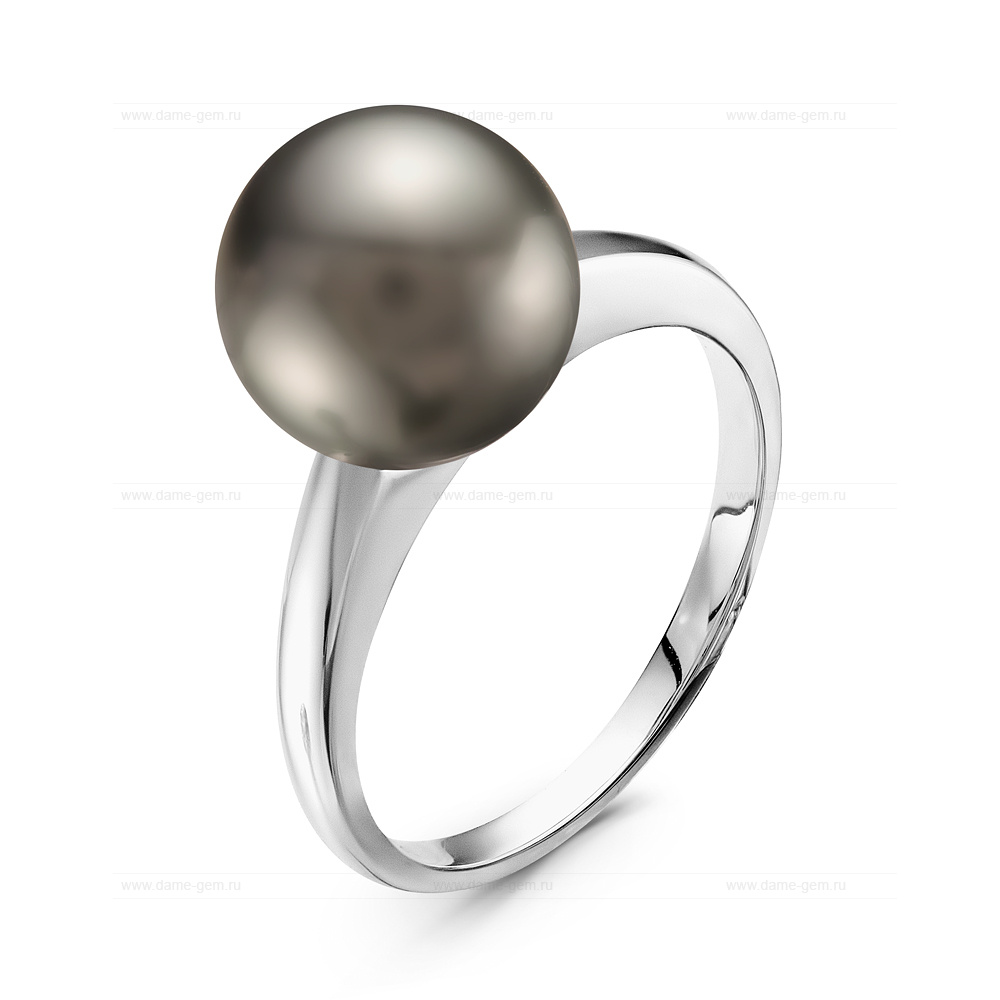 Кольцо из золота 375 пробы с серой Таитянской жемчужиной 9,6-9,9 мм. Артикул 11235