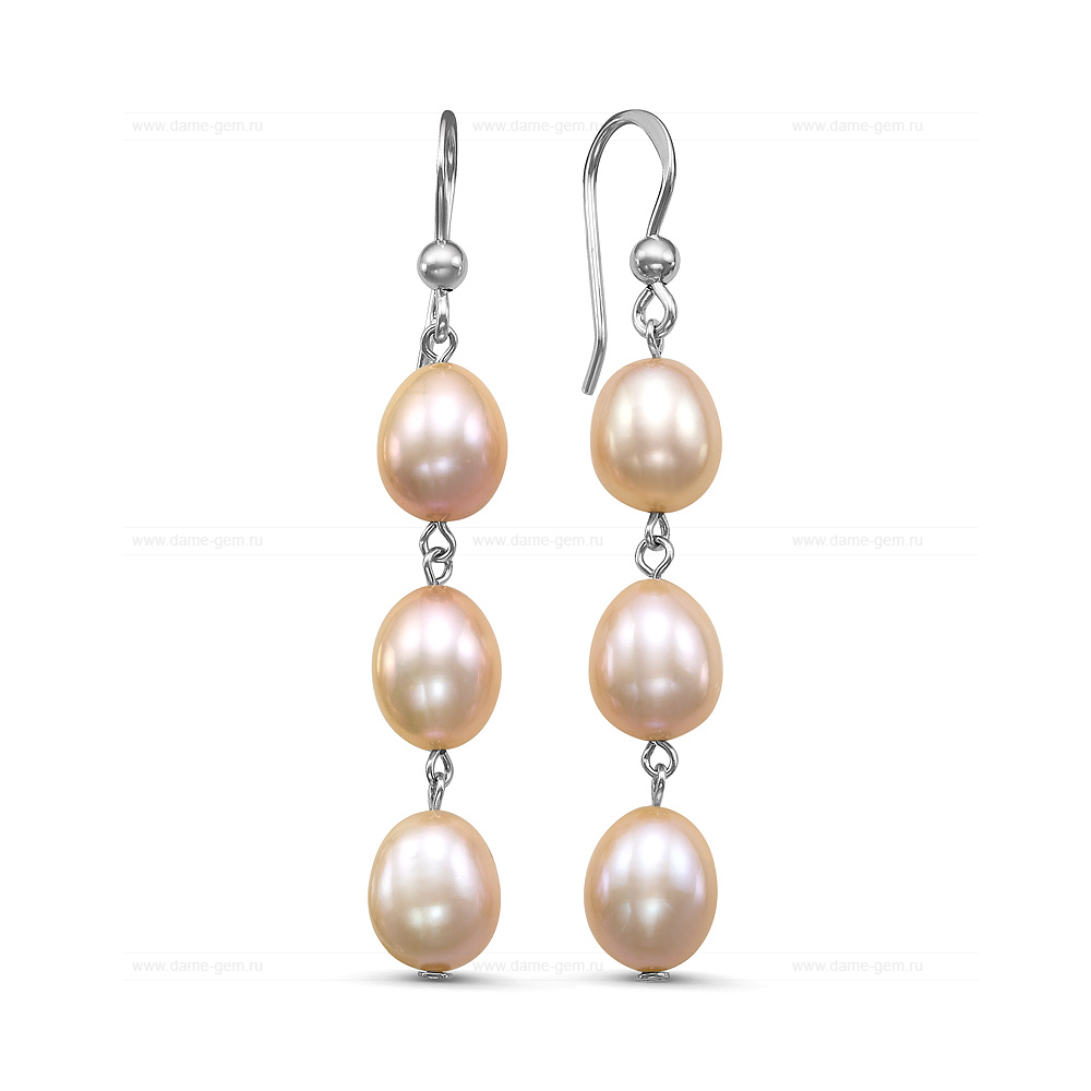 Серьги из серебра с лавандовыми жемчужинами 7,5-8 мм. Артикул 10795