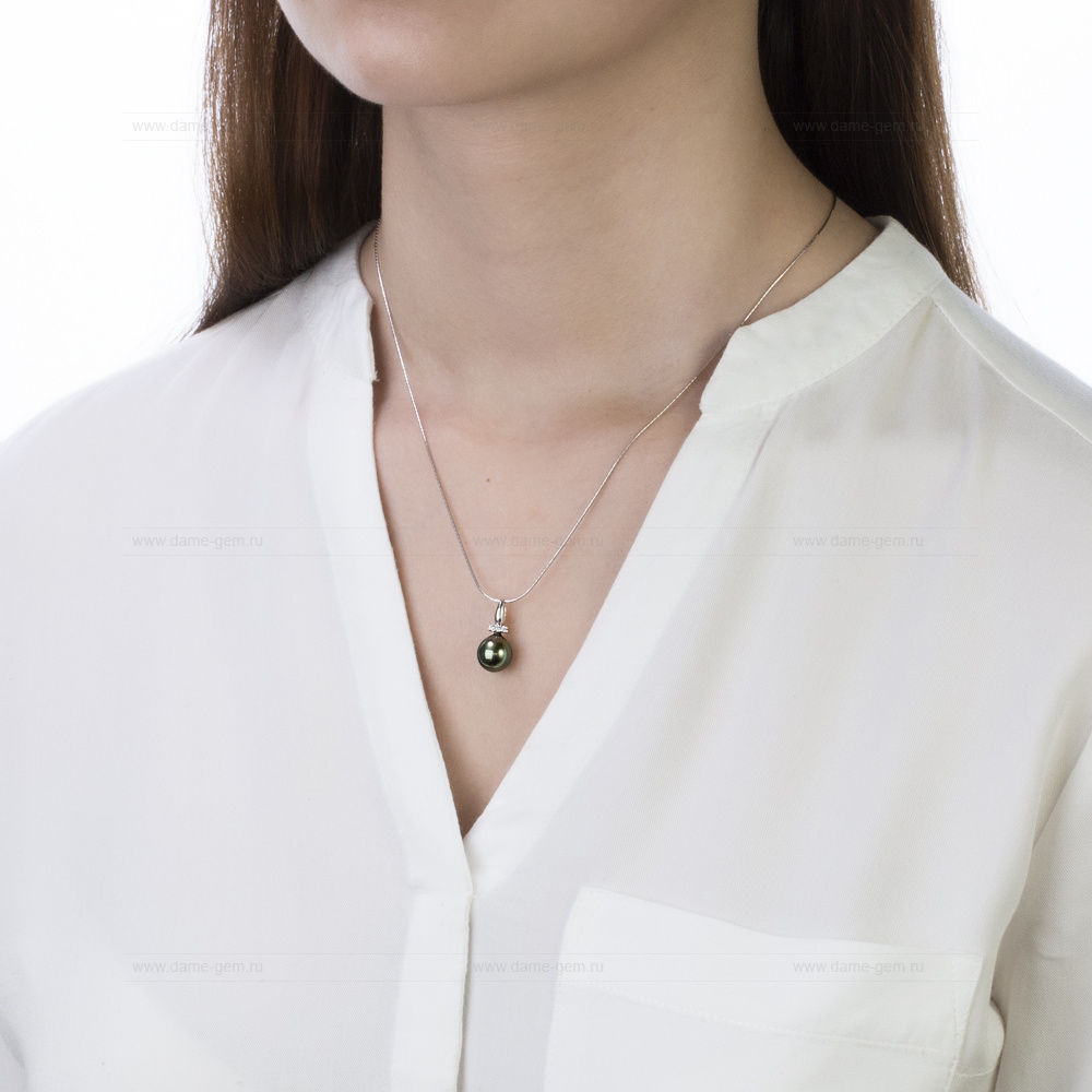 Кулон из серебра с черной Таитянской жемчужиной 8,6-8,9 мм. Артикул 10703