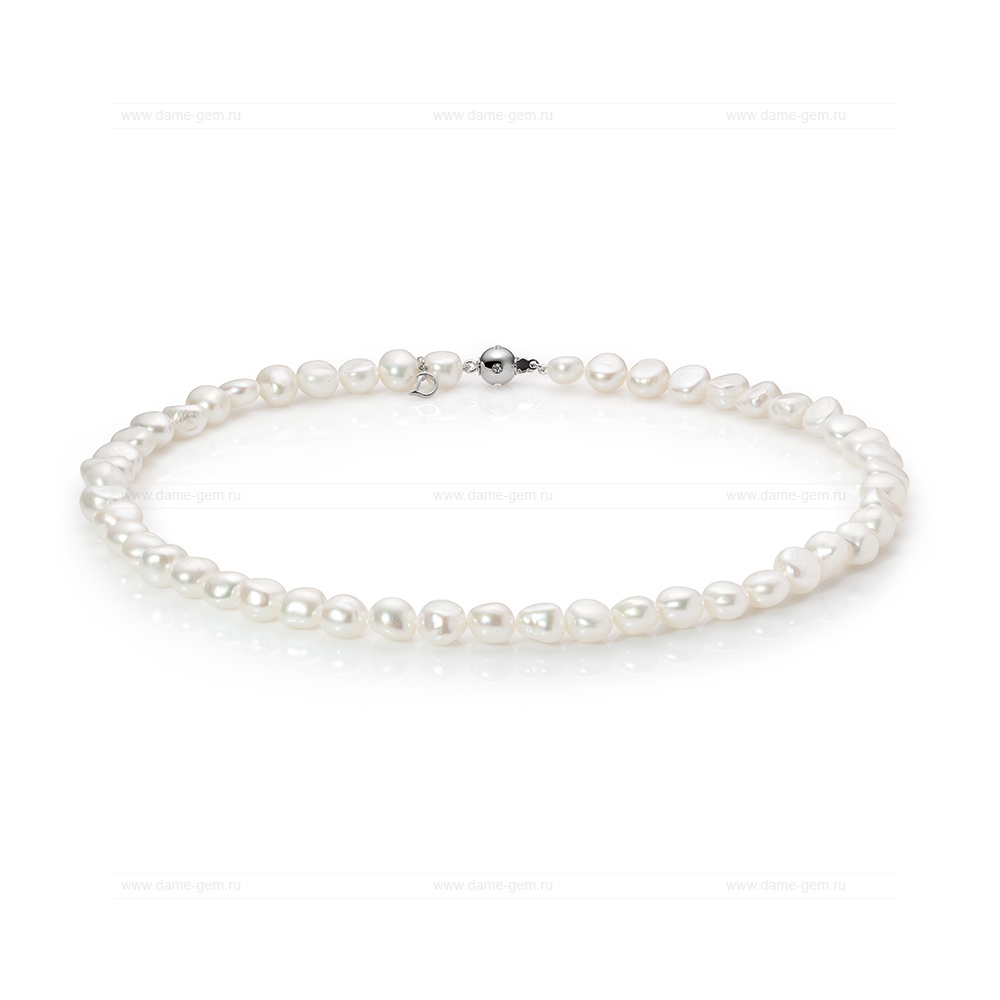 Ожерелье из белого барочного речного жемчуга 9-10 мм. Качество жемчуга наивысшее ААА. Артикул 9905
