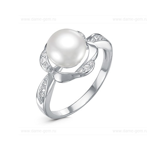 Кольцо из серебра 925 пробы с белой жемчужиной 8,5-9 мм. Артикул 11517