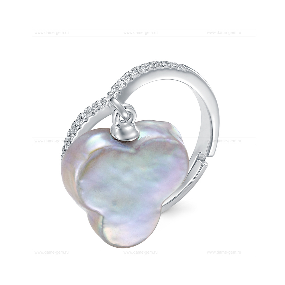 Кольцо из серебра 925 пробы с серой барочной жемчужиной 14 мм. Артикул 9443 Кольцо из серебра 925 пробы с серой барочной жемчужиной 14 мм. Артикул 9443