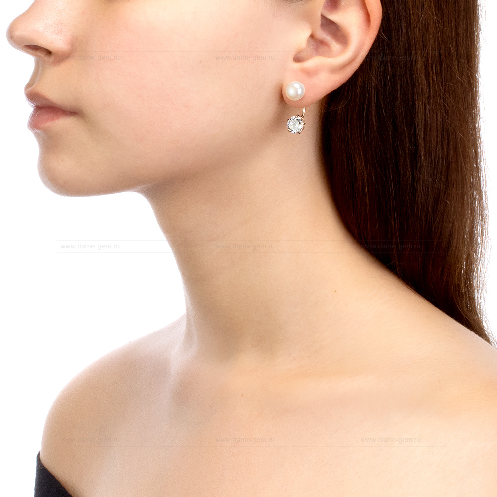 Двойные пусеты "Dior" из серебра с белыми жемчужинами 7-7,5 мм. Артикул 9617 Двойные пусеты "Dior" из серебра с белыми жемчужинами 7-7,5 мм. Артикул 9617