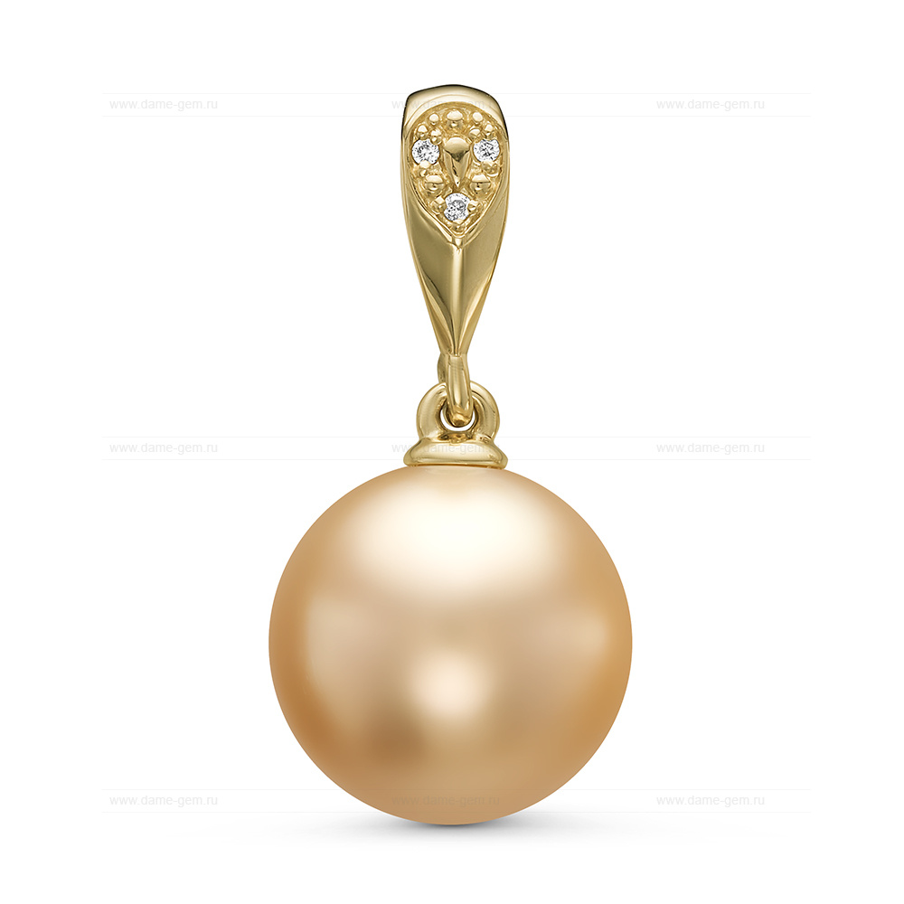 Кулон из желтого золота с золотистой Австралийской жемчужиной 12-12,5 мм. Артикул 11171