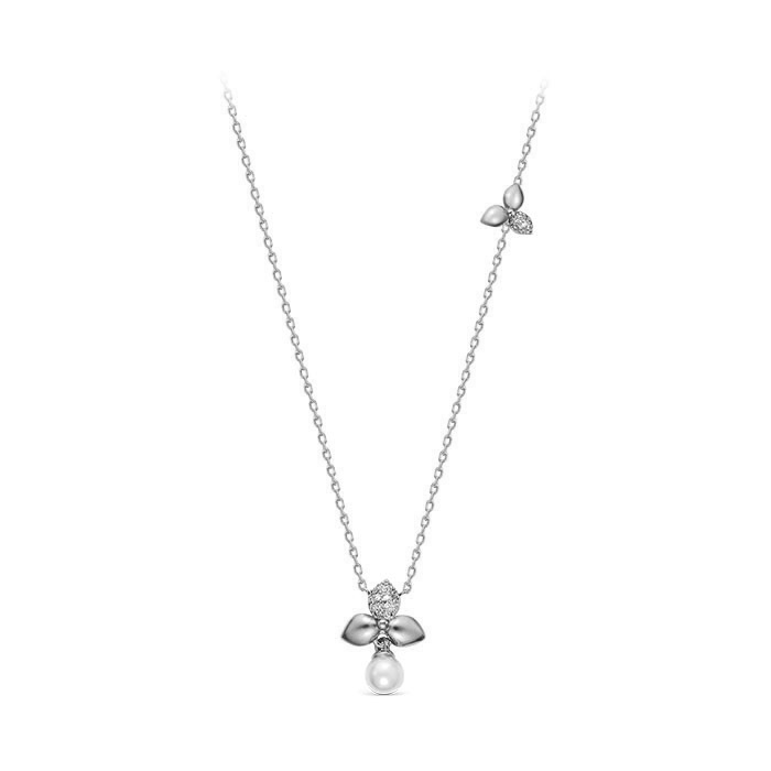 Колье из серебра 925 пробы с белой речной жемчужиной 8,5-9 мм. Артикул 105177