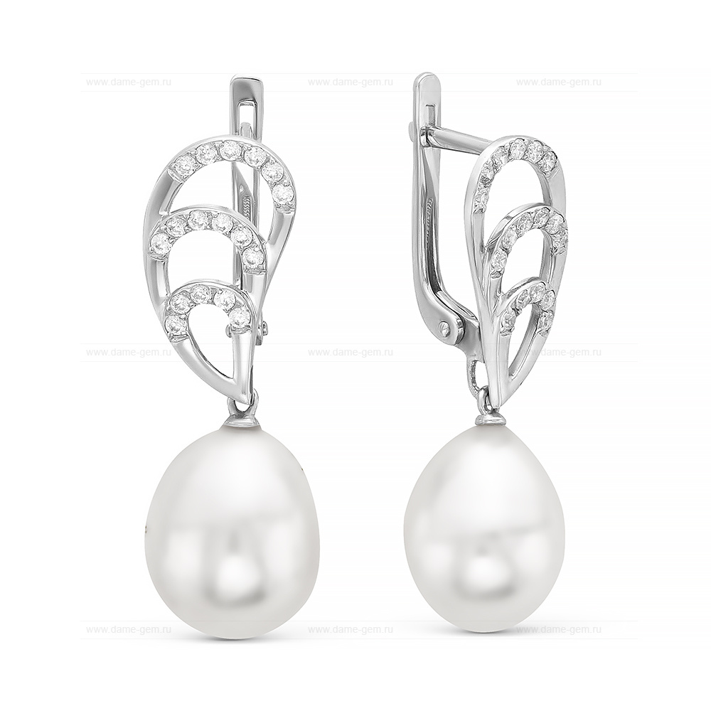 Серьги из серебра с белыми жемчужинами 12-12,5 мм. Артикул 10433 Серьги из серебра с белыми жемчужинами 12-12,5 мм. Артикул 10433