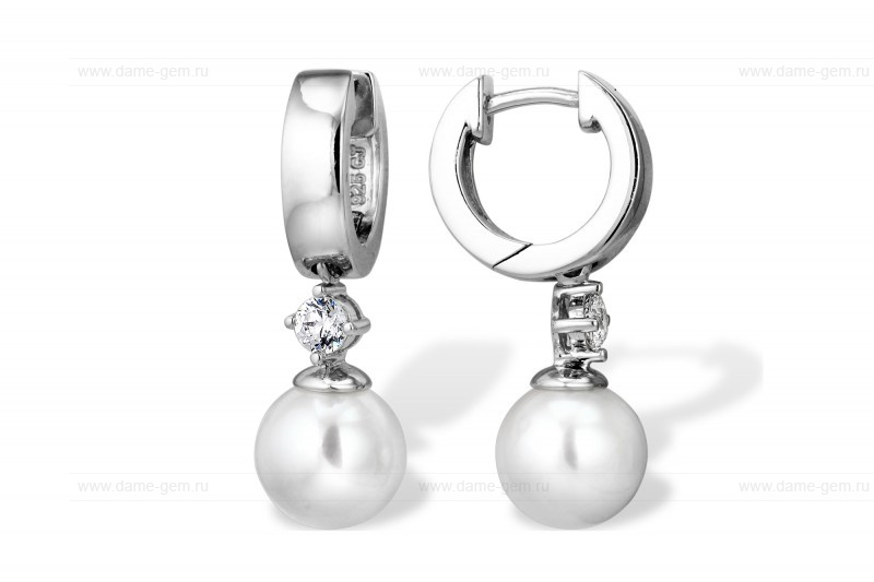 Серьги из серебра с белыми жемчужинами 8,5-9 мм. Артикул 9610 Серьги из серебра с белыми жемчужинами 8,5-9 мм. Артикул 9610