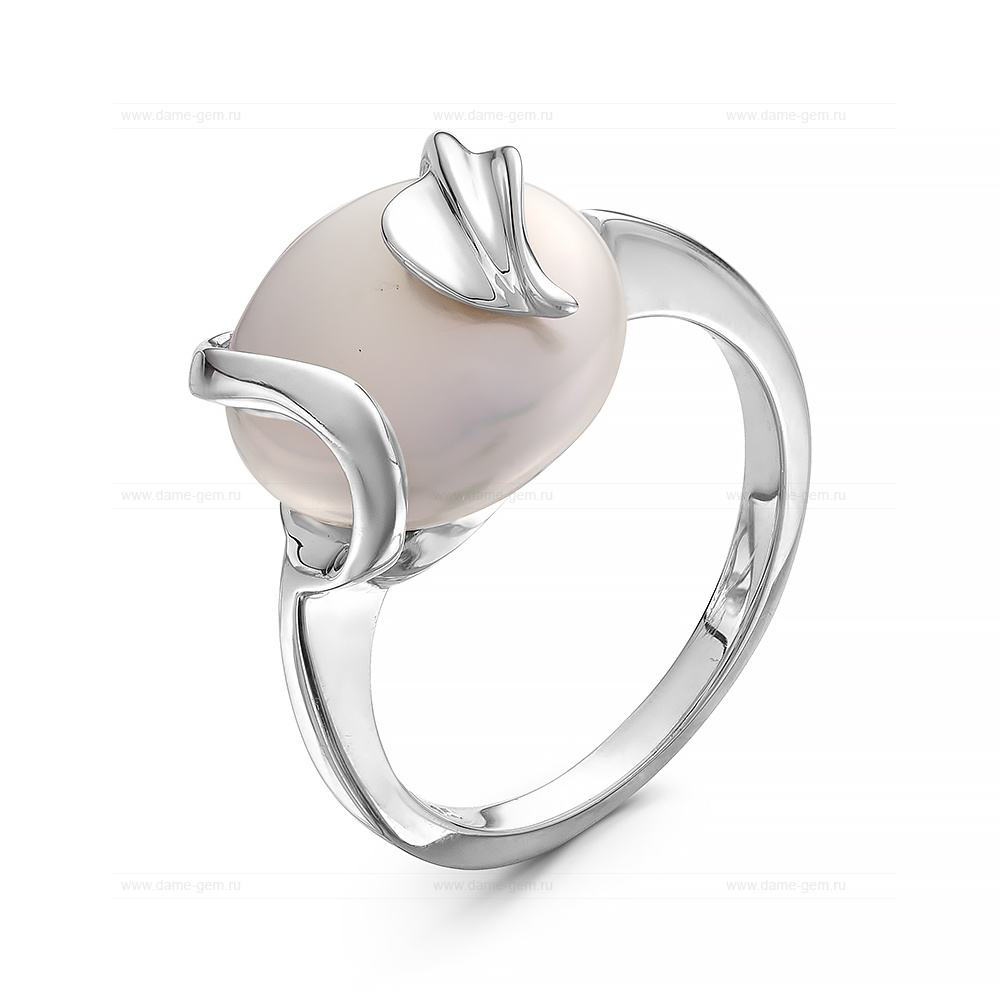 Кольцо из серебра 925 пробы с белой барочной жемчужиной 14,5 мм. Артикул 10443 Кольцо из серебра 925 пробы с белой барочной жемчужиной 14,5 мм. Артикул 10443