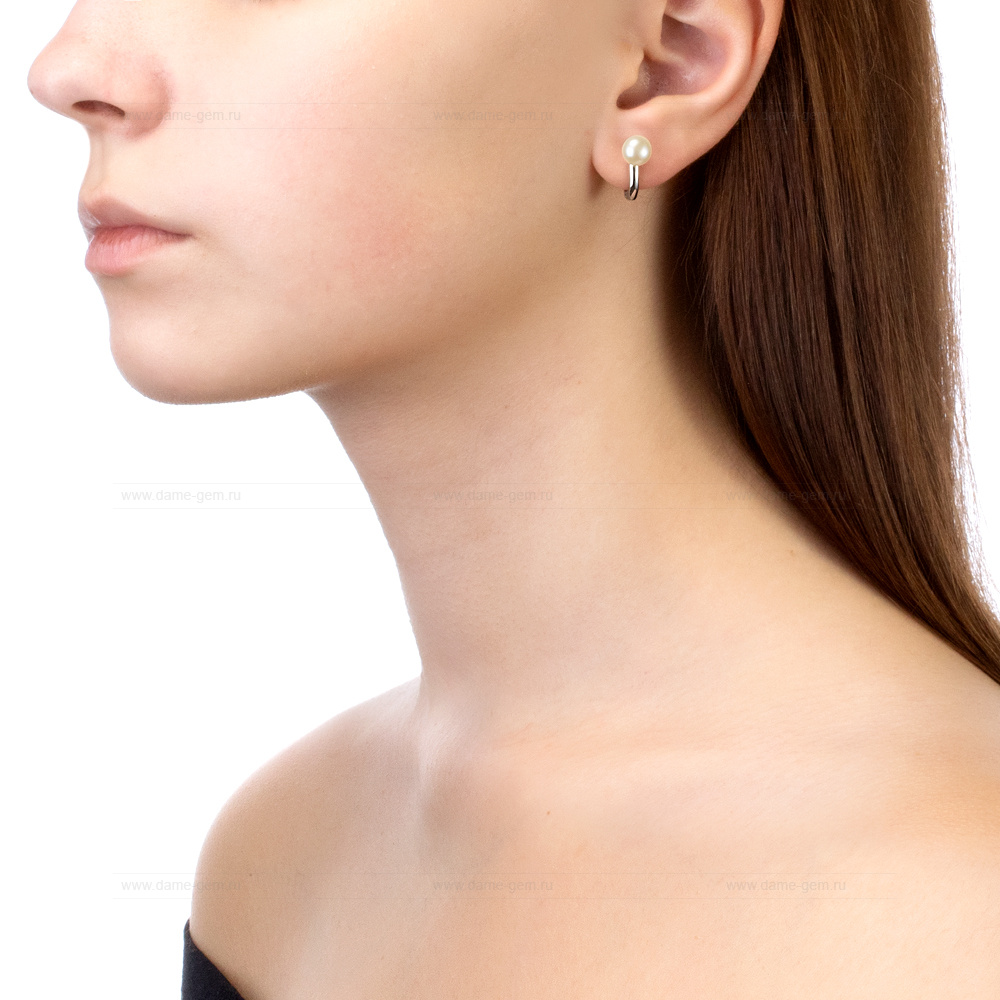 Серьги из серебра с белыми жемчужинами 6,5-7 мм. Артикул 9355