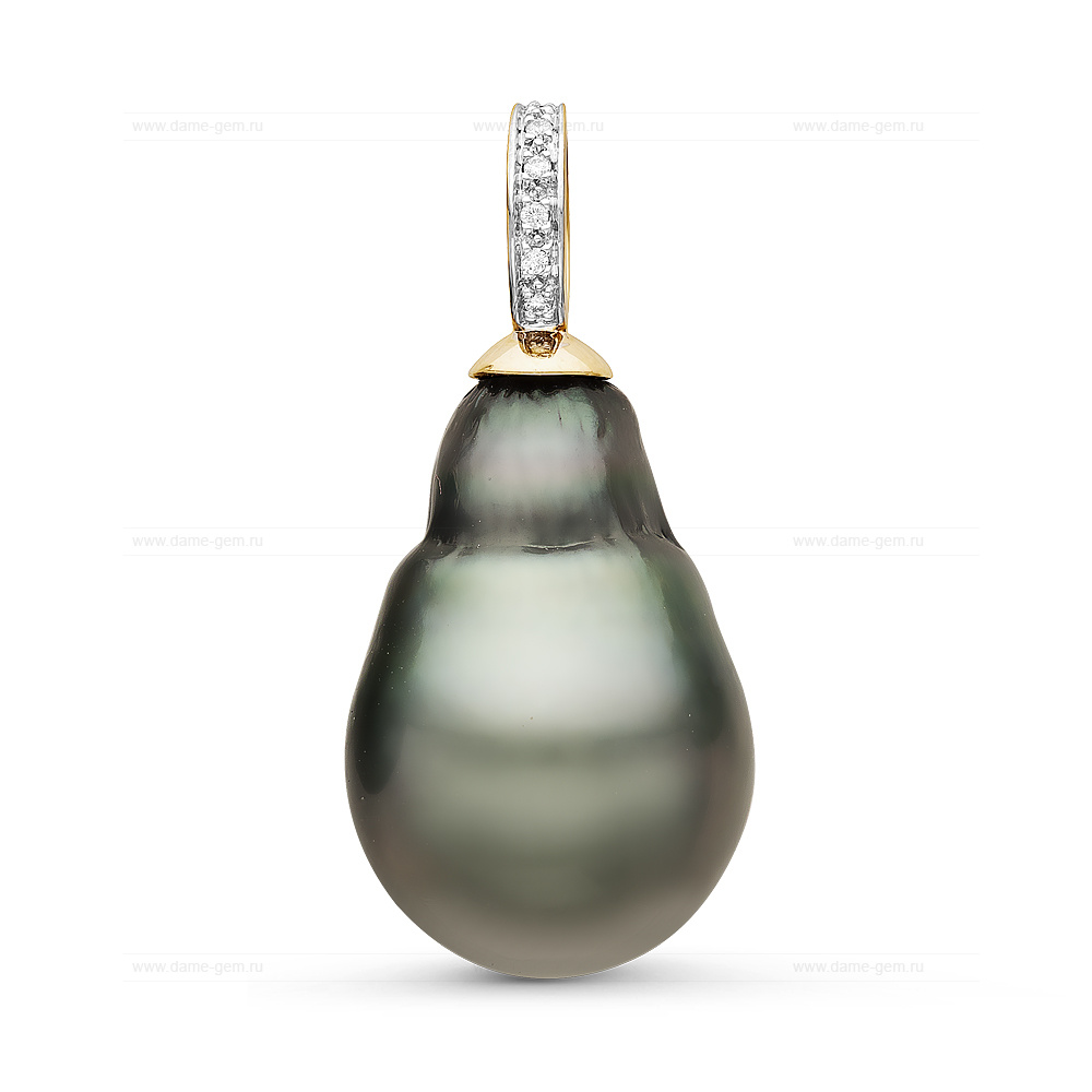 Кулон из желтого золота 750 пробы с Таитянской жемчужиной 17-26 мм. Артикул 10825
