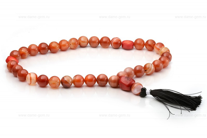 Четки из природного сердолика и коралла. Размер камня - 12 мм. Артикул 9652 Четки из природного сердолика и коралла. Размер камня - 12 мм. Артикул 9652