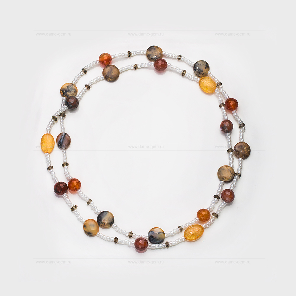 Длинные бусы из самоцветов, кристаллов и бисера. Артикул 12313