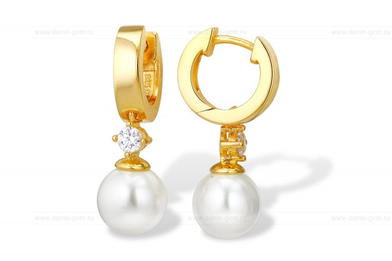 Серьги из серебра с белыми жемчужинами 8,5-9 мм. Артикул 9611